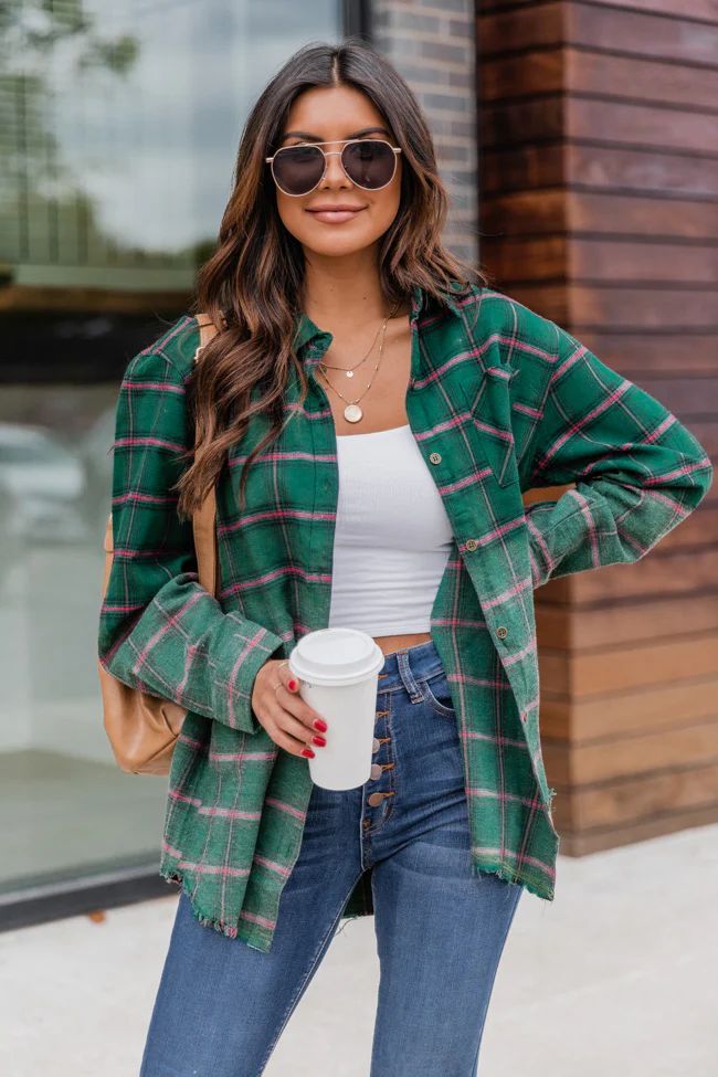 Surprise Miracles Green Ombre Faded Plaid Flannel | The Pink Lily Boutique