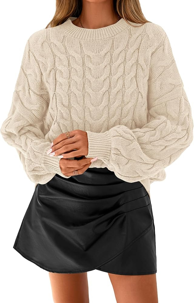 dowerme Women's Oversized Sweaters 2025 Long Sleeve Crewneck Cable Knit Chunky Pullover Cute Fall... | Amazon (US)