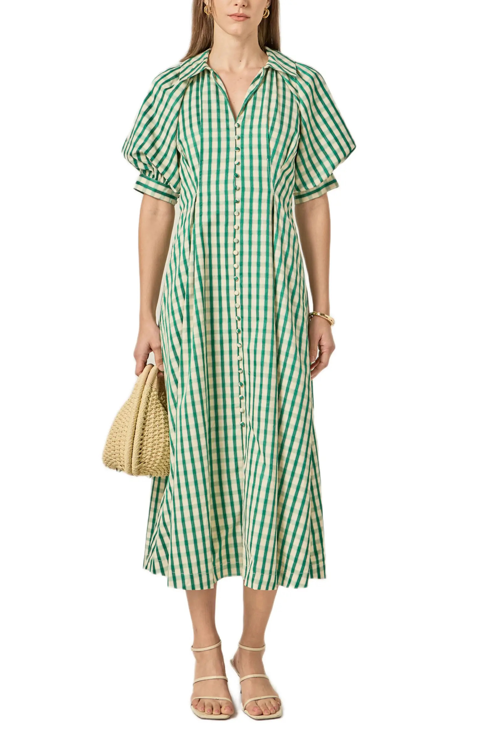 English Factory Gingham Puff Sleeve Midi Shirtdress (Women) | Nordstrom | Nordstrom