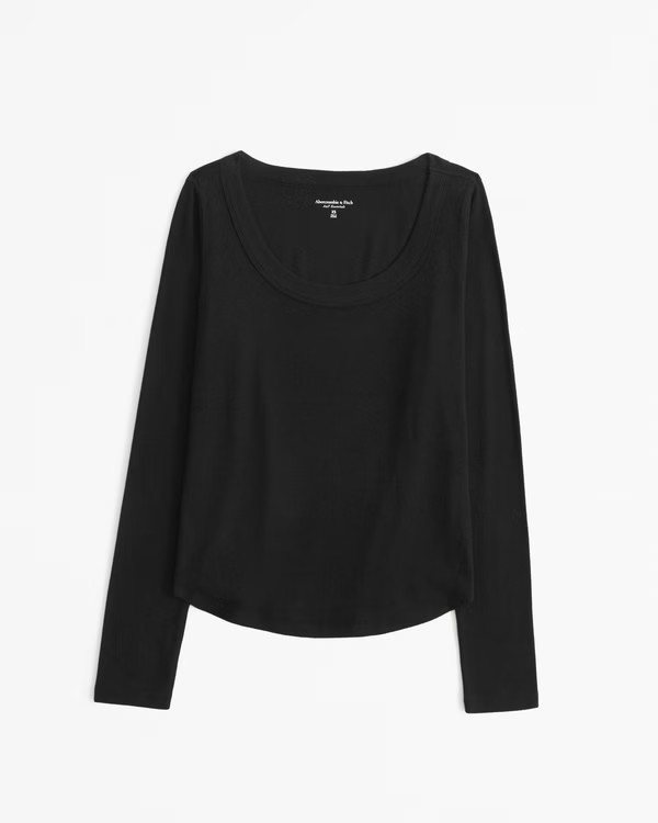 Women's Long-Sleeve Cozy Lounge Knit Tuckable Scoopneck Tee | Women's Tops | Abercrombie.com | Abercrombie & Fitch (US)