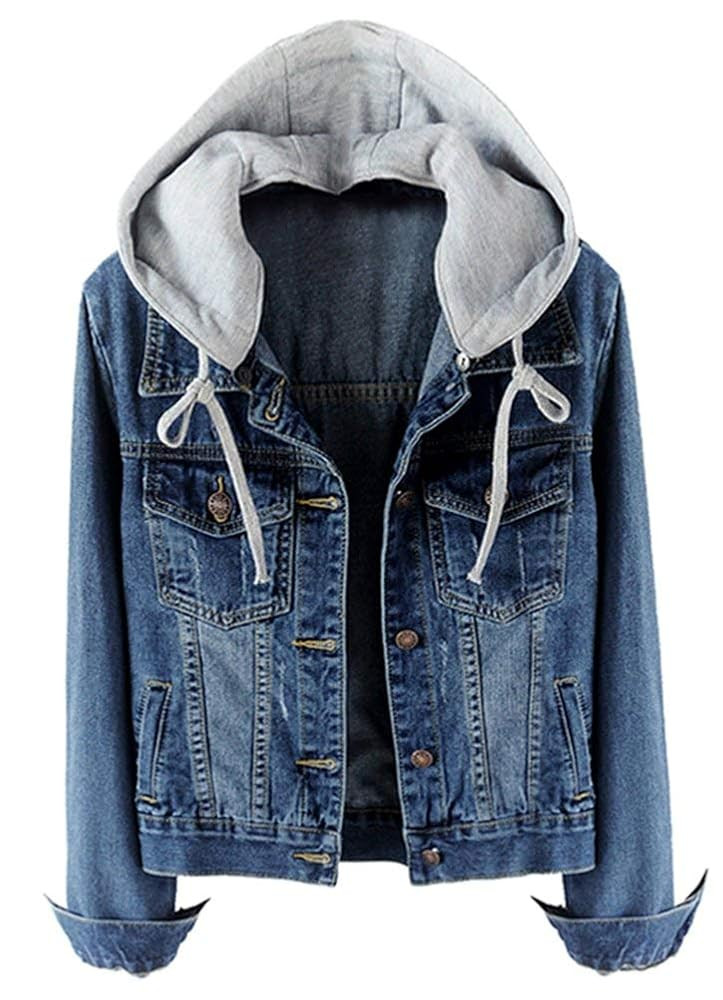 LifeShe Women's Casual Detachable Hoodie Denim Jacket | Amazon (US)
