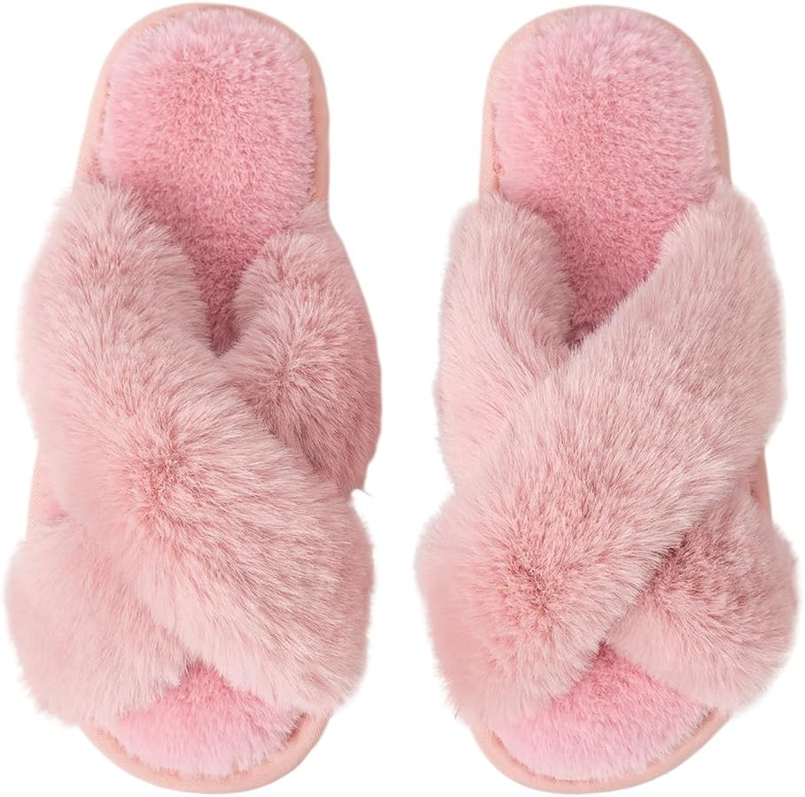 Women's Slipper Memory Foam Cross Band Fuzzy Slippers Open Toe Cozy House Slippers Cozy Plush Bed... | Amazon (US)