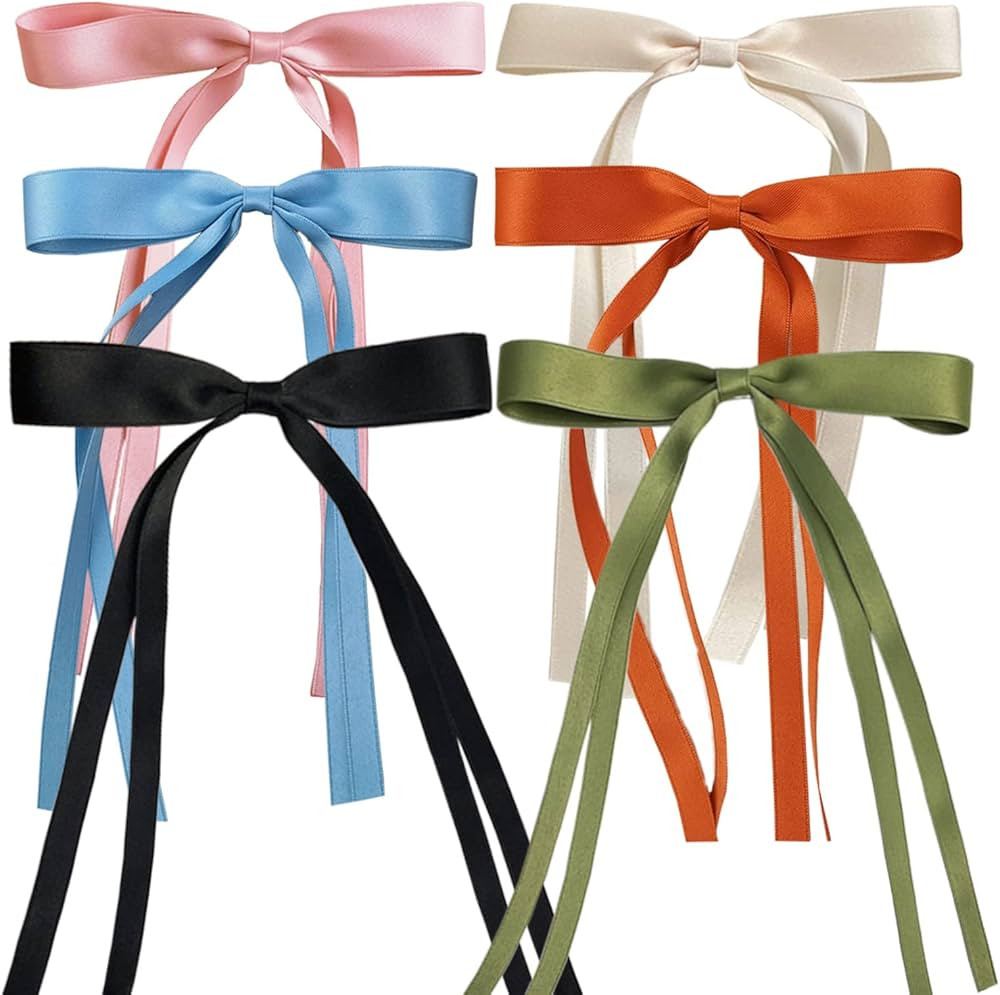 SALOCY Ribbon Hair Bows for Women Girls,6 PCS Tassel Ribbon Bowknot Hair Clips With Long Tail,Big... | Amazon (US)