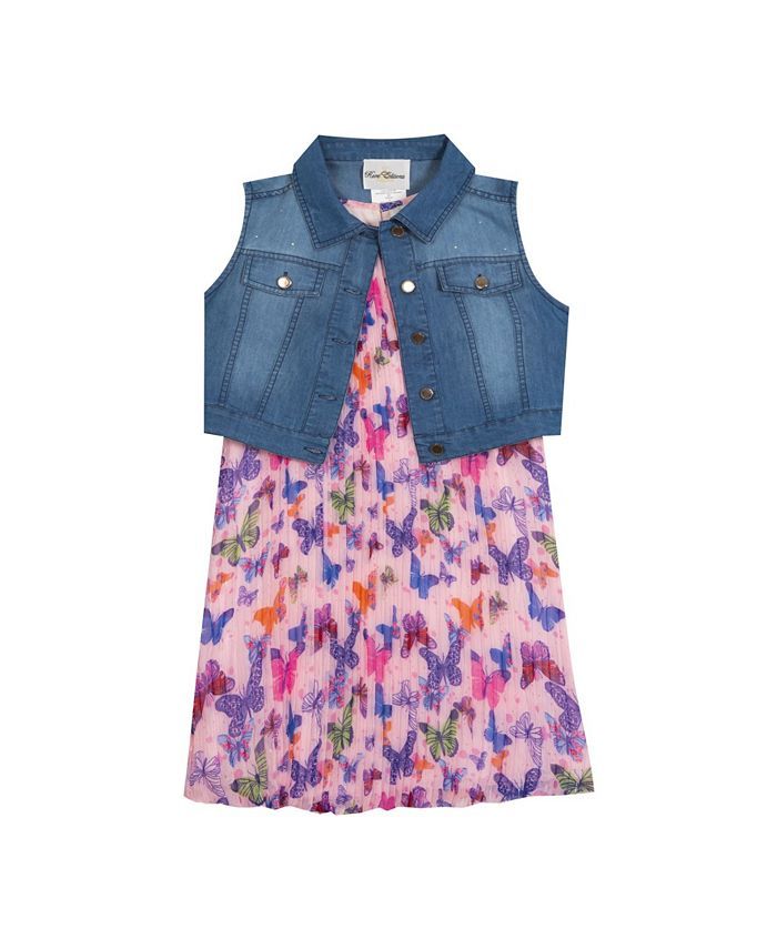 Rare Editions Toddler Girls Pleated Dress with Denim Vest & Reviews - All Girls' Dresses - Kids -... | Macys (US)