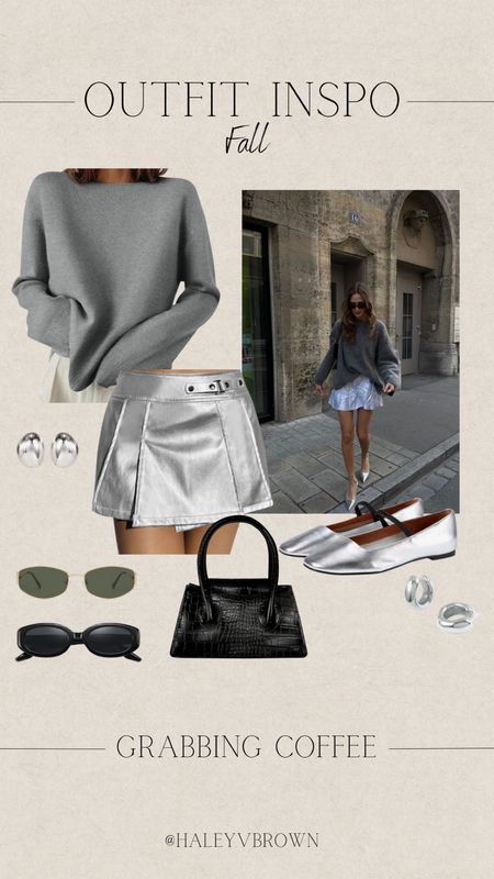 Fall Silver Outfit, Fall Outfit Inspo, Silver Ballet Flats, Grey Sweater, Oversized Sweater, Black Mini Handbag, Silver Chunky Earrings, Fall Coffee Outfit, Brunch Outfit, Lunch Date Outfit, Date Outfit, Rectangle Sunglasses, Black Sunglasses, Pinterest Outfit, Fall Transitional

#LTKSeasonal #LTKstyletip #LTKxPrime