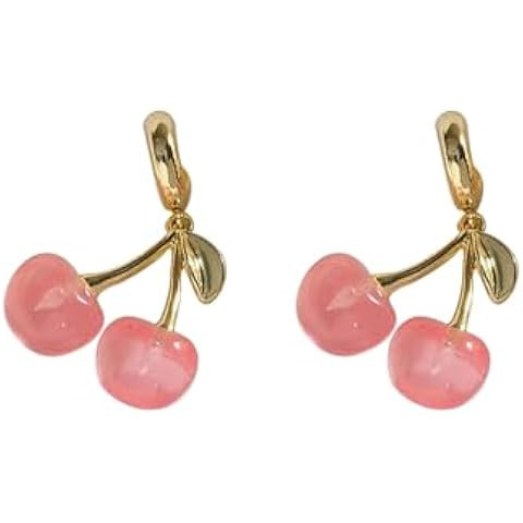 Cherry Earrings For Women, Red Funny Drop Dangle Hoop 18k Gold Plated Fruit Charm Leaf Cute Aesth... | Amazon (US)