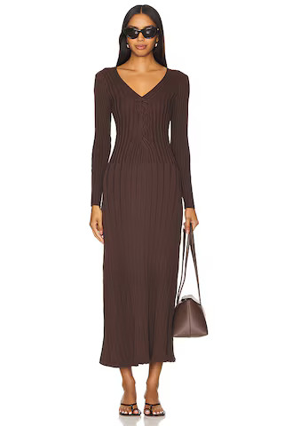 SOVERE Laced Long Sleeve Midi Dress in Chocolate from Revolve.com | Revolve Clothing (Global)