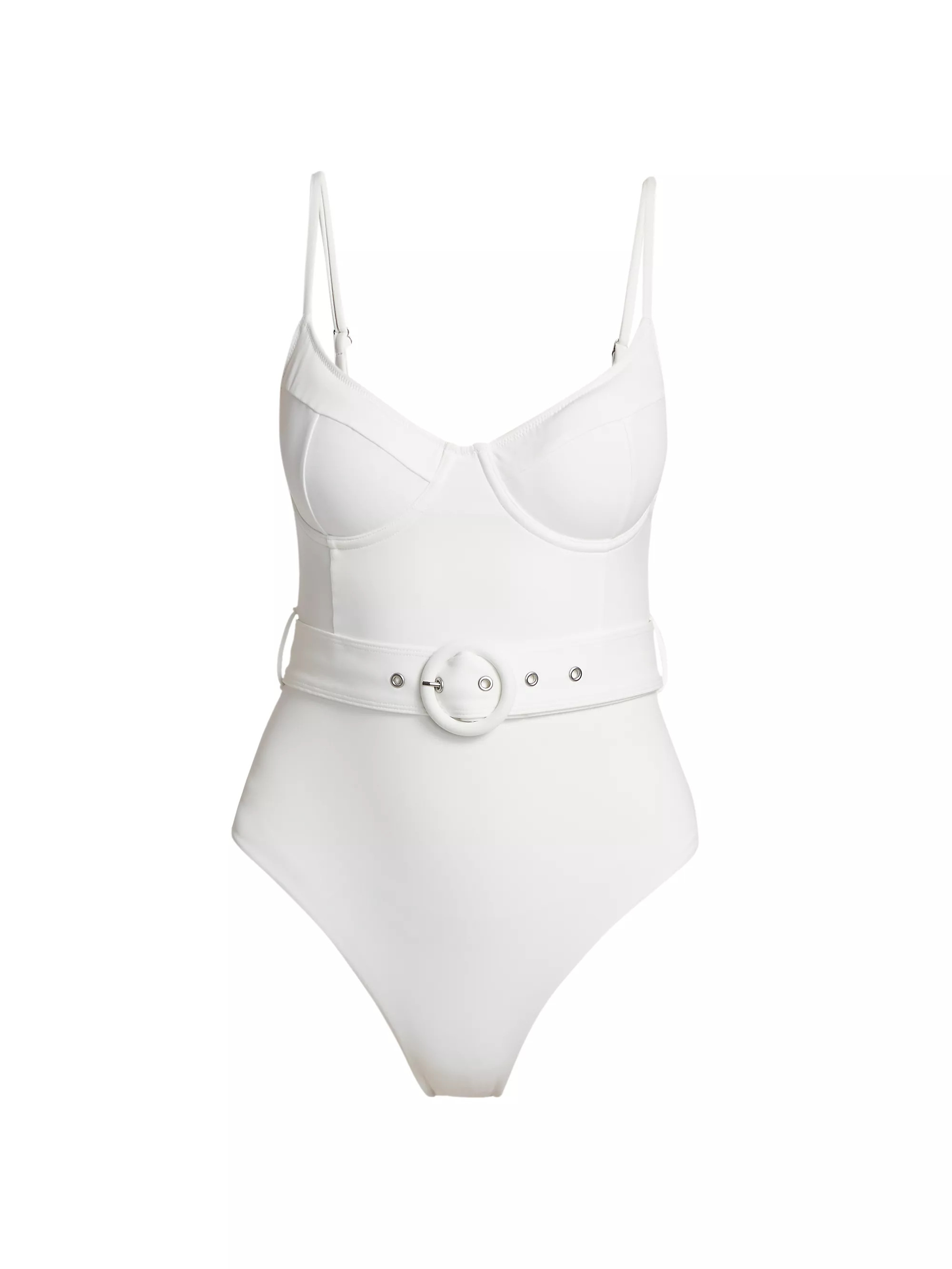 Shop SIMKHAI Noa Belted Bustier One-Piece Swimsuiot | Saks Fifth Avenue | Saks Fifth Avenue