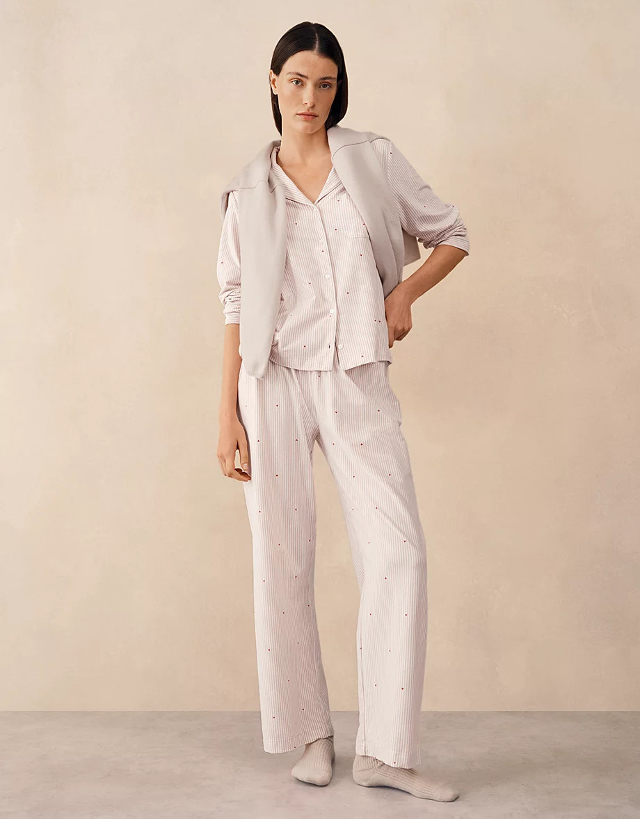 Brushed Organic Cotton Heart Stripe Classic Pyjama Set | The White Company UK & ROW