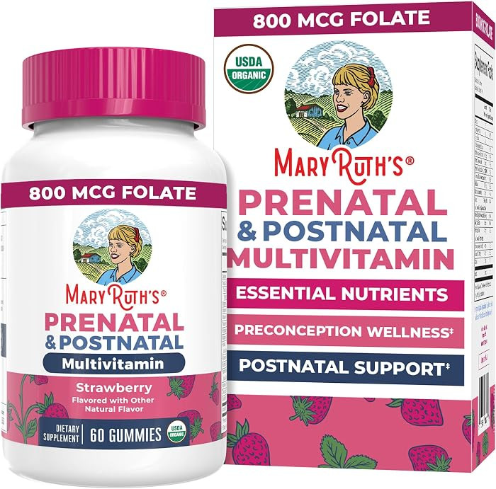 Prenatal Vitamins for Women by MaryRuth's | USDA Organic Prenatal Gummies | Postnatal Vitamins for Women Breastfeeding | Methylfolate 800 mcg DFE | Iodine | Vegan | Non GMO | 30 Servings | Amazon (US)