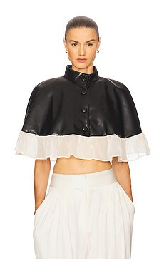 WeWoreWhat Ruffle Cropped Cape in Black & Sand from Revolve.com | Revolve Clothing (Global)