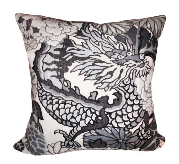 Schumacher Chiang Mai Dragon Smoke Decorative Pillow Cover - Throw Pillow - Accent Pillow - Both Sid | Etsy (US)