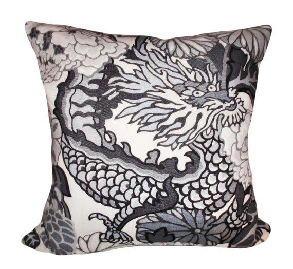 Schumacher Chiang Mai Dragon Smoke Decorative Pillow Cover - Throw Pillow - Accent Pillow - Both Sid | Etsy (US)