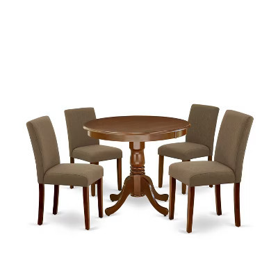 Round Dining Set 5pc - 36" Table & 4 Chairs - Linen Fabric, Mahogany Legs - Elegant Dining Room Furniture | Target