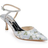 Badgley Mischka Autumn Ankle Strap Kitten Heel Pumps, Size: 7.5 in Mist Blue Fabric | Badgley Mischka