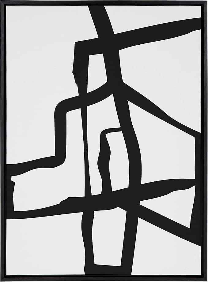 Kate and Laurel Sylvie Bold Sophisticated Abstract Black Stroke Framed Canvas Wall Art by The Cre... | Amazon (US)