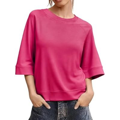 Tankaneo Womens Oversized Half Sleeve T-Shirts Crew Neck Boxy Basic Tees Tops… | Amazon (US)