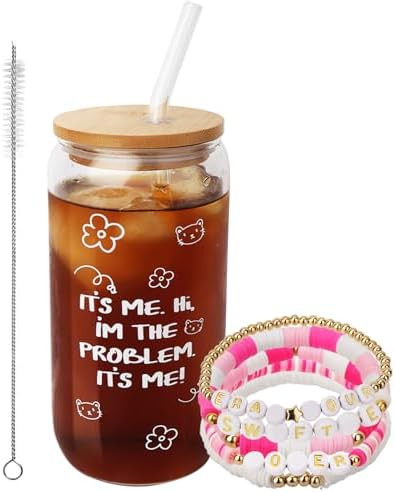 WALLFID 16oz Glass Can Cup with Lids and Straw,with Friendship Bracelets Set,Fans Gift,Friendship... | Amazon (US)