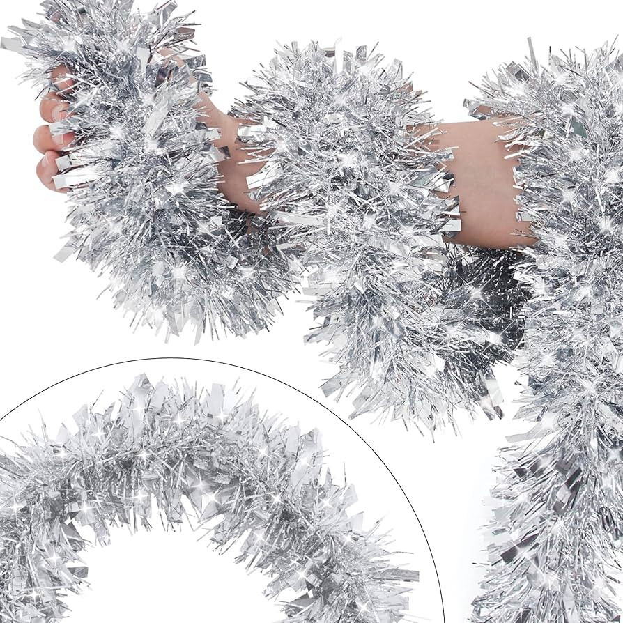 33FT Silver Tinsel Christmas Garland Metallic Twist Shiny Garland for Christmas Tree Decorations,... | Amazon (US)