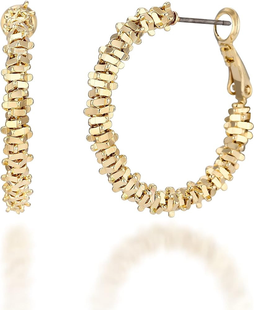 14K Gold Plated Glitter Sparkle Hoop Earring - Circle Chunky Hoops Hypoallergenic Earrings for Wo... | Amazon (US)