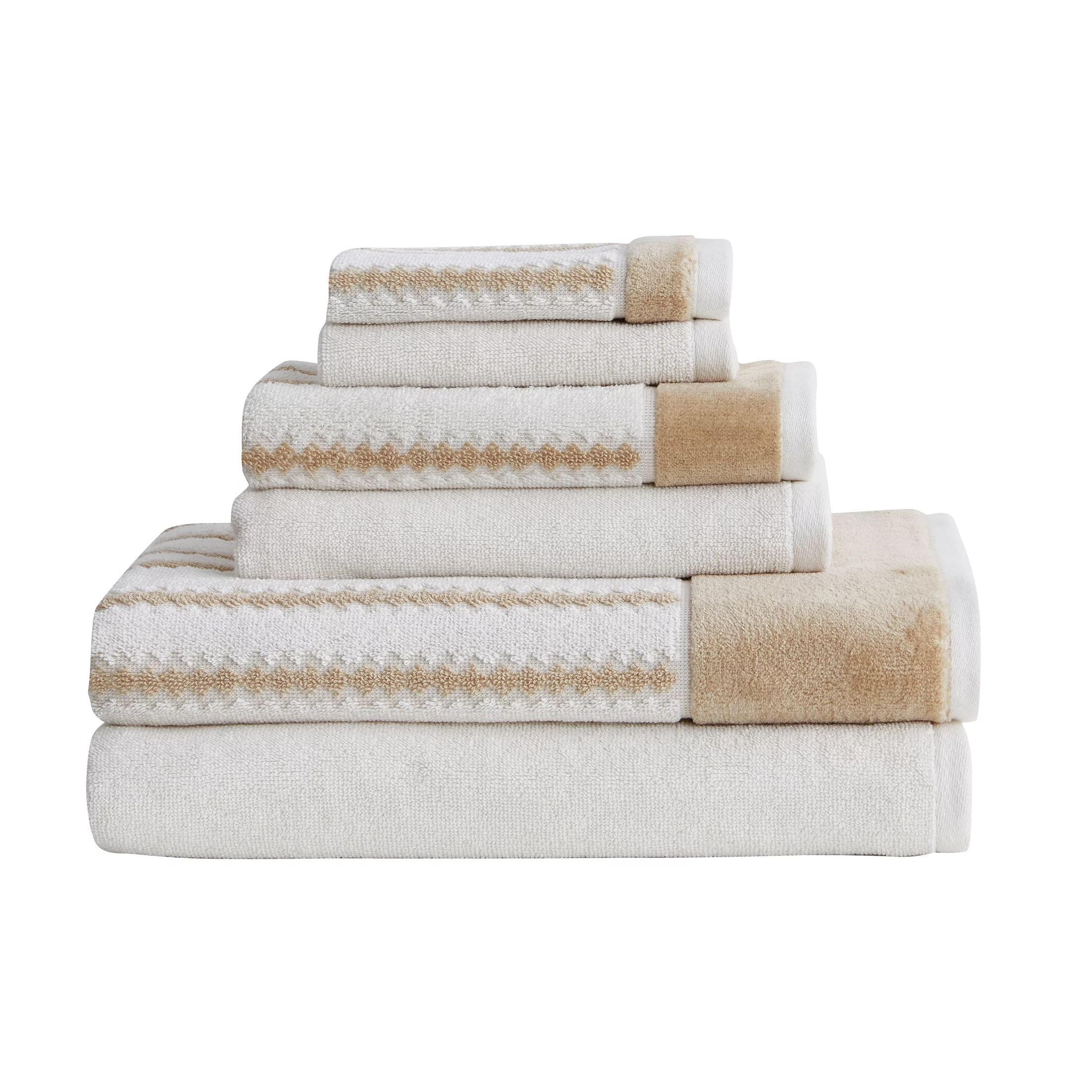 My Texas House 6 Pieces Alice Stripes Cotton Bath Towel Collection, Off-White | Walmart (US)