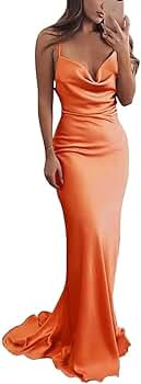 Spaghetti Straps Mermaid Bridesmaid Dresses Silk Satin Cowl Neck Formal Evening Dress Wedding Gue... | Amazon (US)