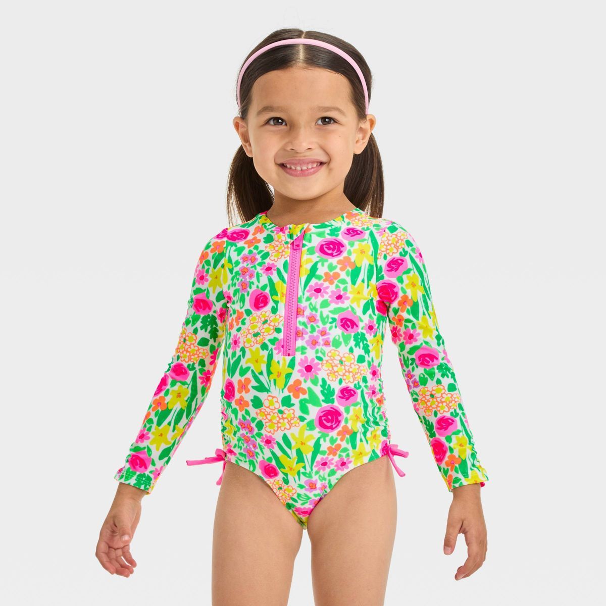 Toddler Girls' Long Sleeve Rash Guard One Piece Swimsuit - Cat & Jack™ 3T: Multicolor Floral Pr... | Target
