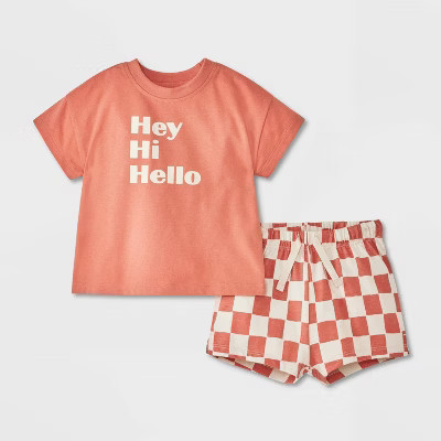 Baby Hey Hi Hello Top & Bottom Set - Cat & Jack™ Rust/Orange Newborn | Target
