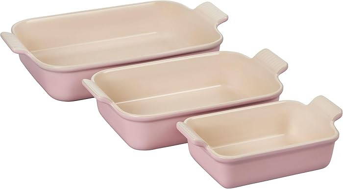 Le Creuset Stoneware Set Of 3 Heritage Rectangular Dishes, Chiffon Pink | Amazon (US)