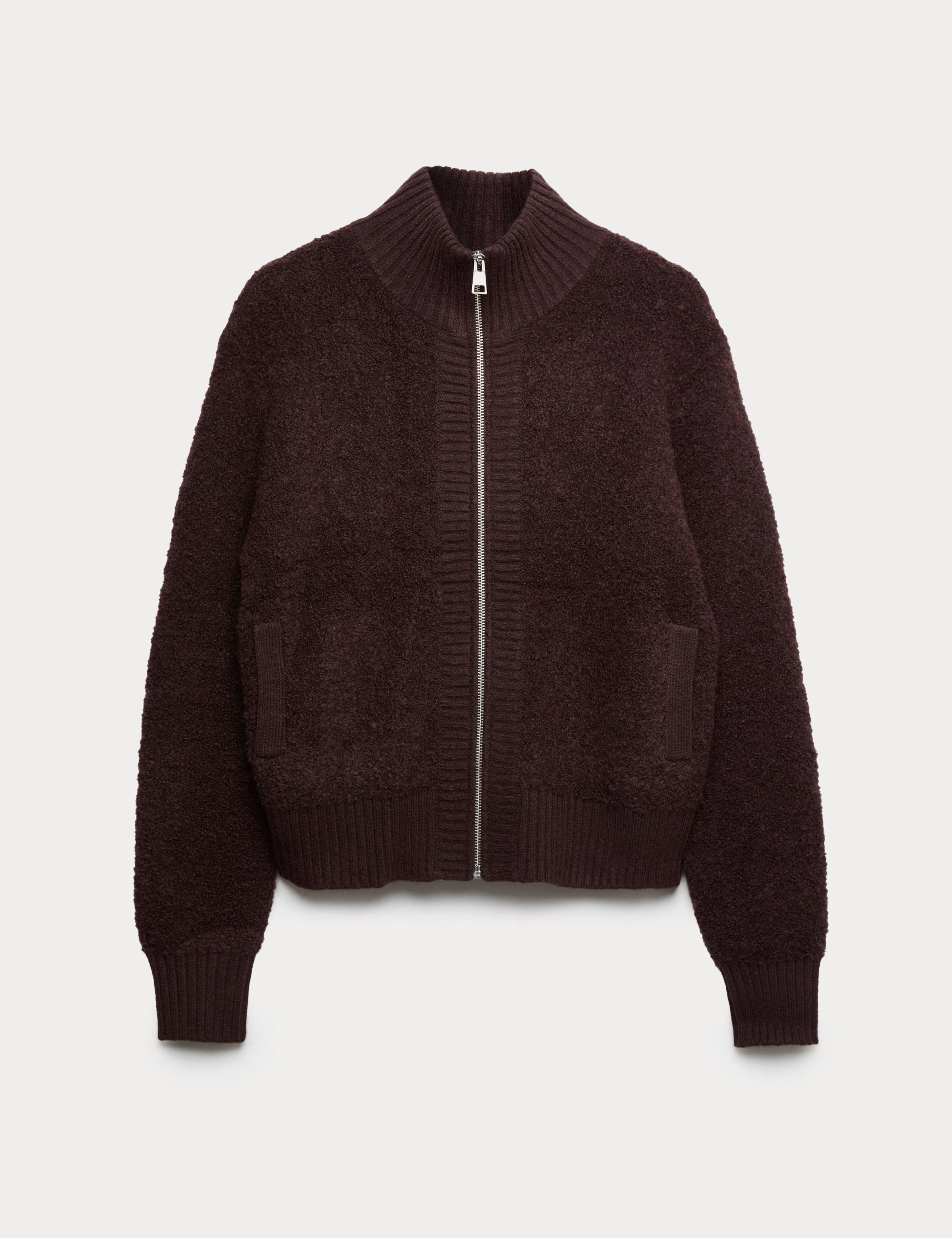 Boucle Funnel Neck Bomber Cardigan with Wool | Marks & Spencer (UK)