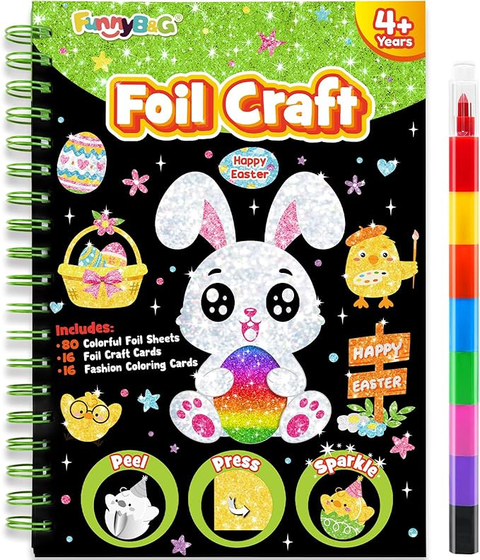FUNNYB&G Foil Art Crafts for Kids Ages 4-8: Easter Basket Stuffers Essentials for Kids 2026, East... | Amazon (US)