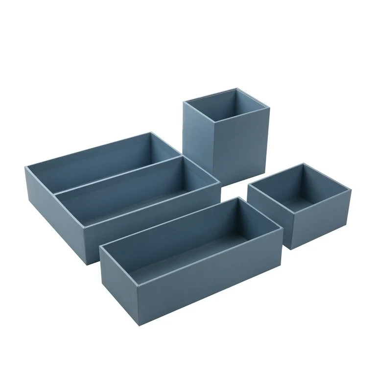 Pen+Gear Paperboard Office Desktop 4 Piece Organizer Set Blue Linen | Walmart (US)