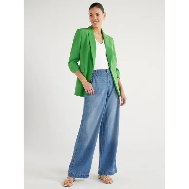 Scoop Women's Scrunch Sleeve Crepe Blazer with Buttons, Sizes XS-XXL | Walmart (US)