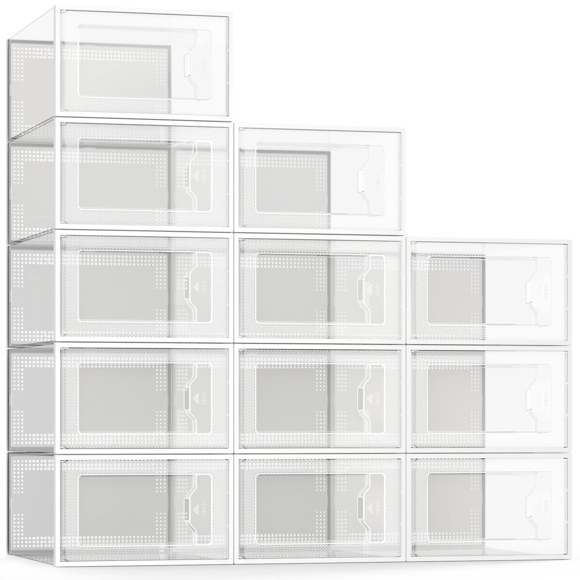 SEE SPRING Large 12 Pack Shoe Storage Box, Clear Plastic Stackable Shoe Organizer for Closet, Spa... | Amazon (US)