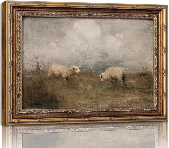 Vintage Gold Framed Farmhouse Animal Wall Art Retro Country Sheep Oil Painting Wall Decor Farm la... | Amazon (US)