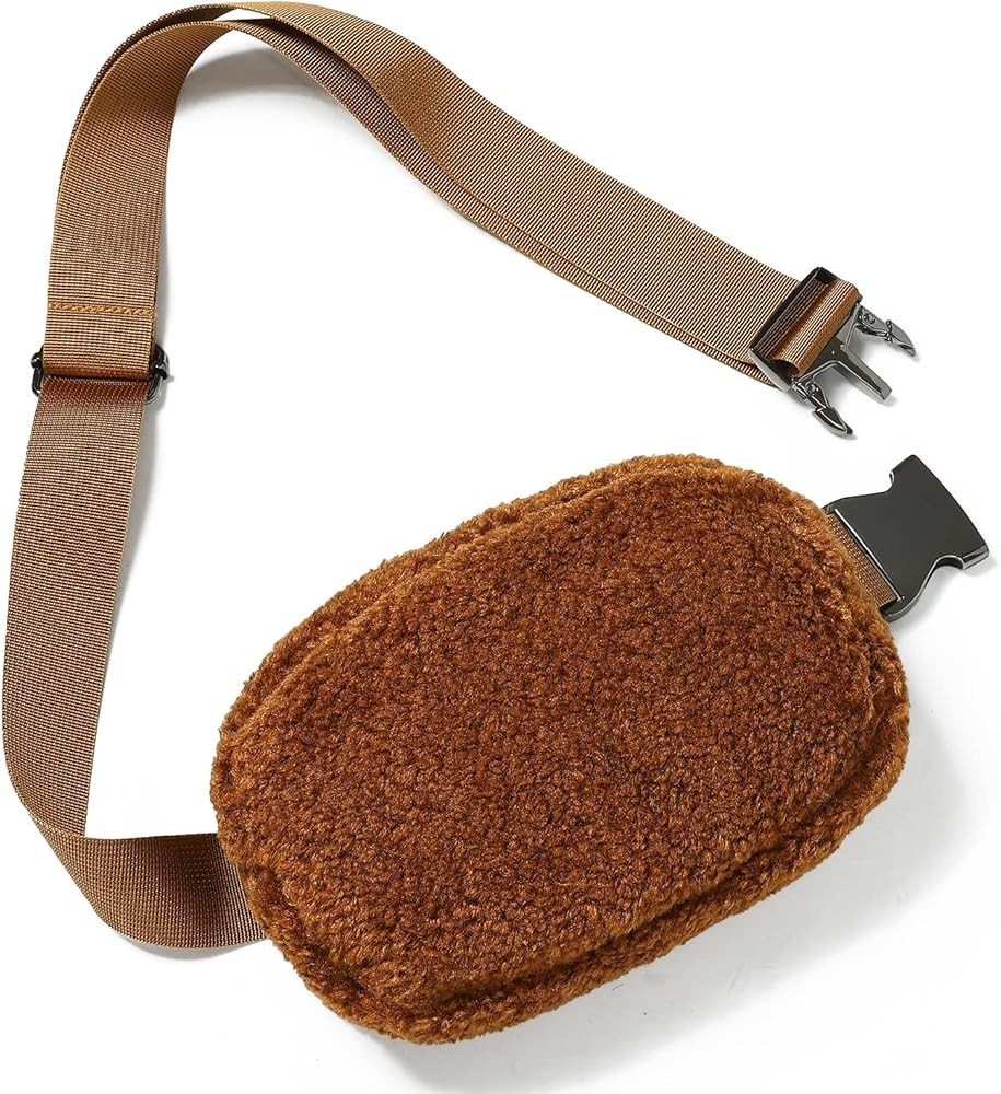 OVILUP Women Sherpa Belt Bag Mini Fleece Fanny Pack Travel Chest Bag with Adjustable Strap - Flee... | Amazon (US)