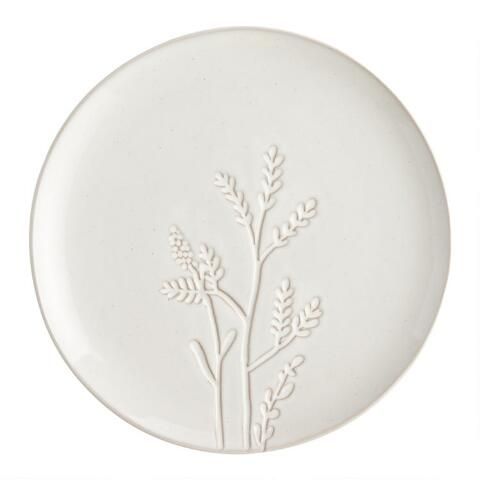 Pale Gray Terracotta Embossed Floral Salad Plate | World Market