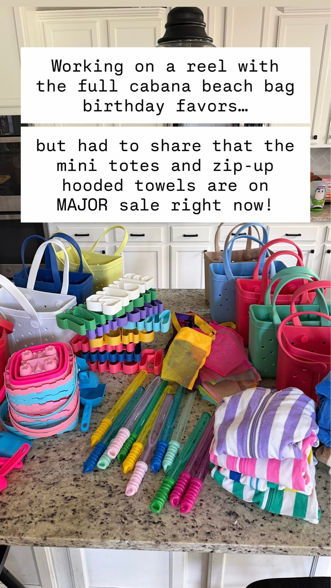 Working on a reel with the full cabana beach bag birthday favors…

but had to share that the mini totes and zip-up hooded towels are on MAJOR sale right now!