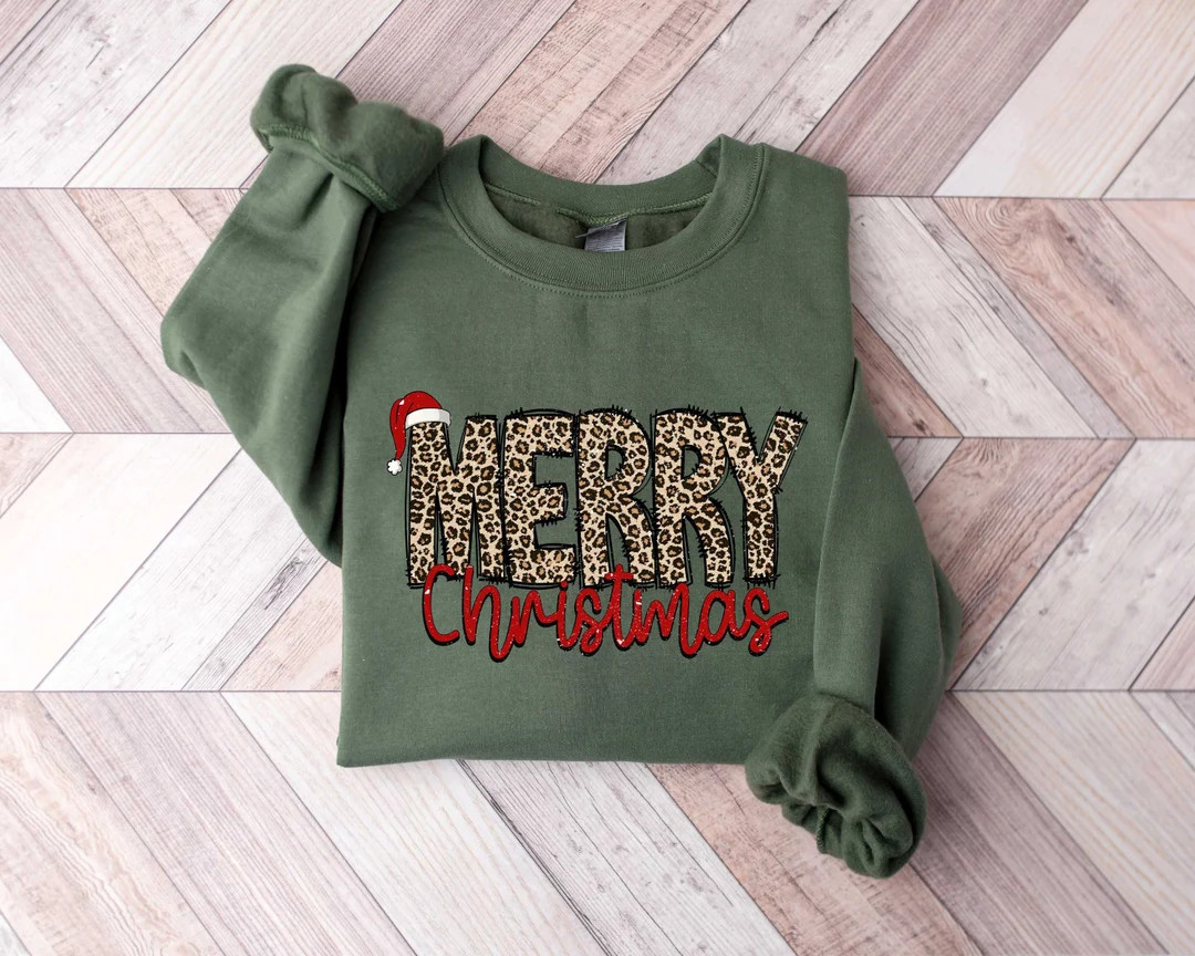 Christmas Shirt, Merry Christmas Sweatshirt, Leopard Printed Christmas Shirt, Christmas Gift Shir... | Etsy (US)