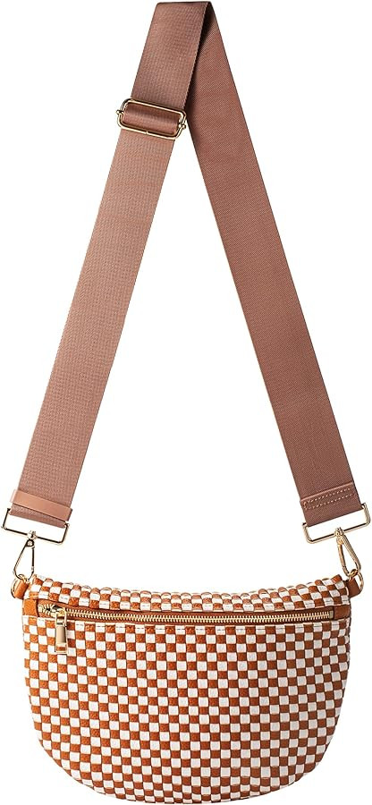 Woven Crossbody Bag for Women, Checkered PU Bum Bag Sling Purse with Adjustable Strap for Travel,... | Amazon (US)