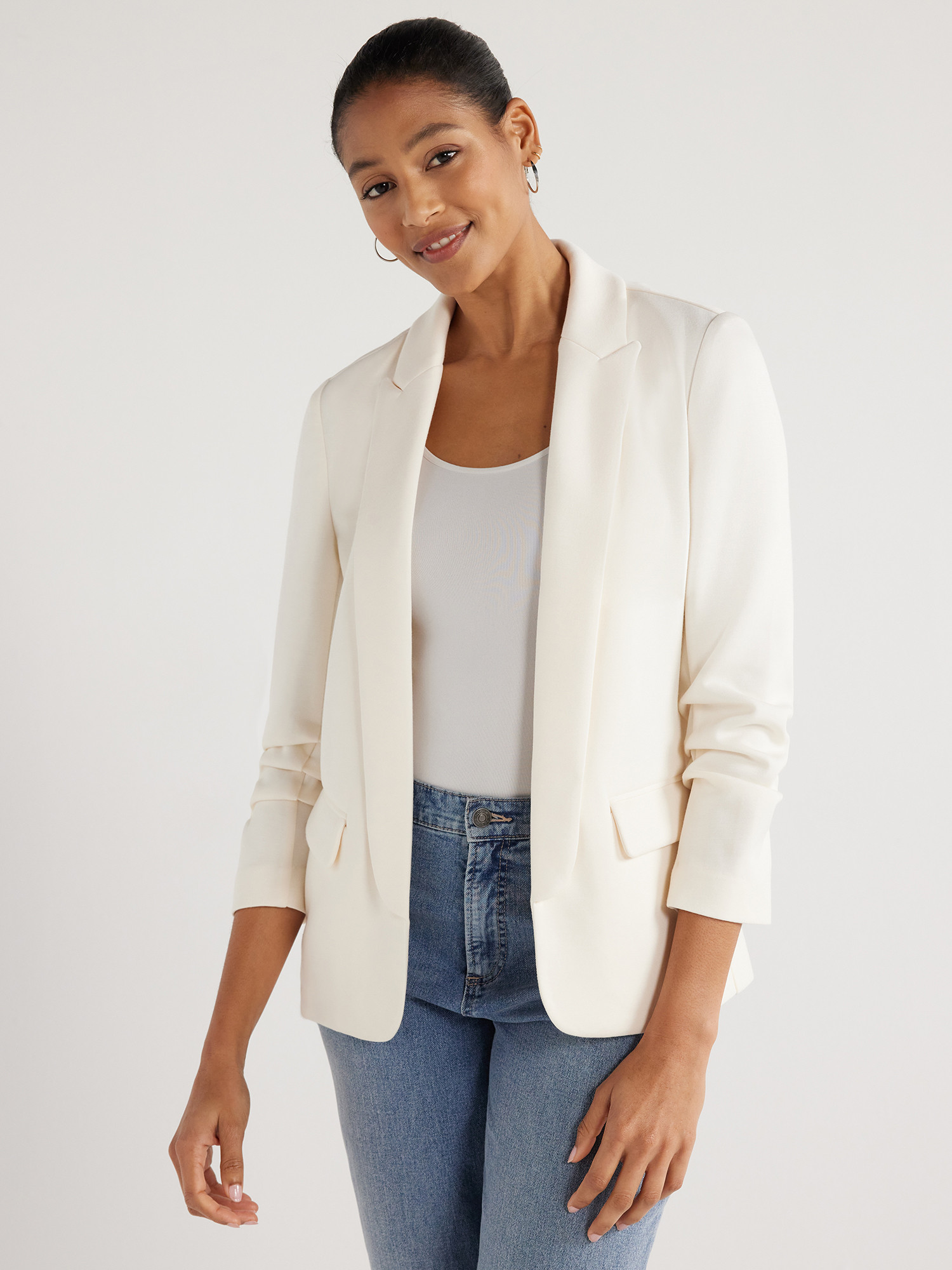 Scoop Women's Relaxed Ultimate ScubaKnit Stretch Blazer with Scrunch Sleeves, Sizes XS-XXL | Walmart (US)