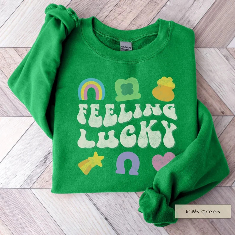 St Patrick's Day Feeling Lucky Charm Sweatshirt Retro St Patricks Day Shirt, 70s Groovy Lucky Cha... | Etsy (US)