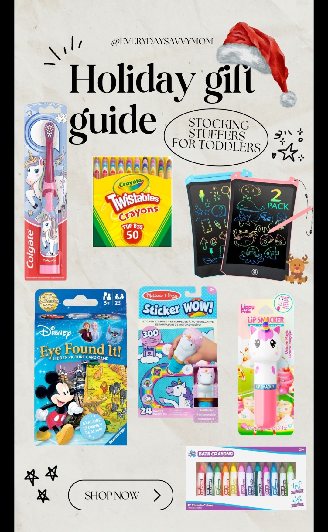 ✨ Toddler Stocking Stuffer Ideas ✨
Looking for the best **girl toddler stocking stuffers** this holiday season? I rounded up our favorite **budget-friendly, parent-approved gifts** that keep little hands busy and spark creativity! 🎄💫

These cute and practical picks make perfect **toddler Christmas gifts**, **holiday stocking fillers**, and **last-minute gift ideas**. From **Crayola Twistable crayons** and **bath crayons** to **unicorn lip balms**, **sticker activity pads**, **LCD writing tablets**, and even a fun **Disney picture-finding game**, there’s something here every toddler will love!

Save this **holiday gift guide for toddlers** and tap to shop all my top picks! 🎁💖

#ToddlerStockingStuffers #ToddlerGiftGuide #HolidayGiftGuide #LTKGiftGuide #ToddlerMom #StockingStuffersForKids #ToddlerChristmasGifts #GiftIdeasForToddlers #LTKHoliday #EverydaySavvyMom


#LTKSaleAlert #LTKGiftGuide #LTKKids