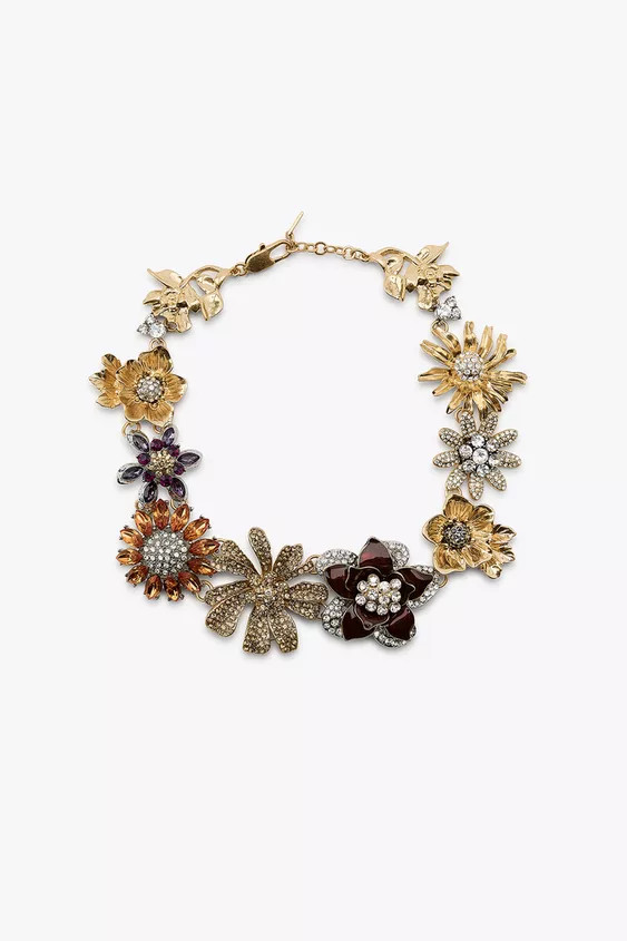 FLOWER JEWEL GLITTER NECKLACE | Zara UK