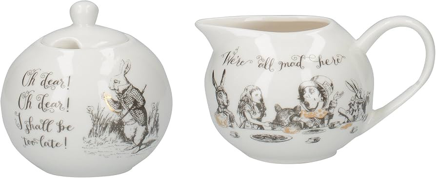 V&A Alice in Wonderland Fine China Milk Jug and Sugar Bowl Set with Decorative Illustrations (2 P... | Amazon (UK)