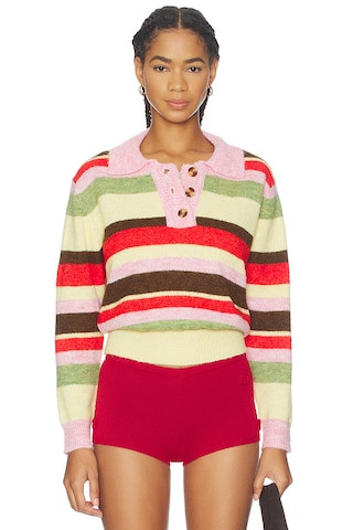 Lisa Says Gah Alaia Polo Sweater in Pink Stripe from Revolve.com | Revolve Clothing (Global)