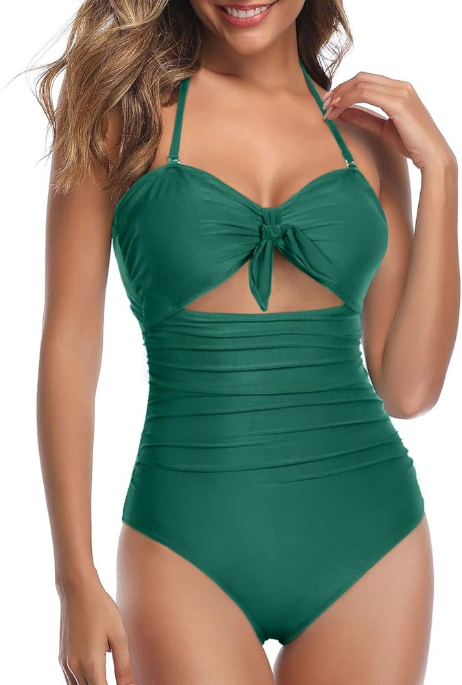 Tempt Me Women Sexy Cutout One Piece Swimsuits Tummy Control High Waisted Halter Front Tie Kn... | Amazon (US)