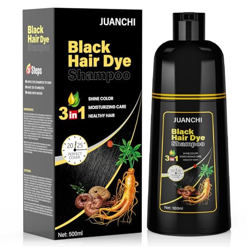 JUANCHI Black Hair Dye Shampoo 3 in1, Black Shampoo Hair Dye for Gray Coverage, Natural Hair Color for Women Men, Herbal Formula, Ammonia-free, Lasts 30 Days, 500ml (16.90 oz) | Amazon (US)