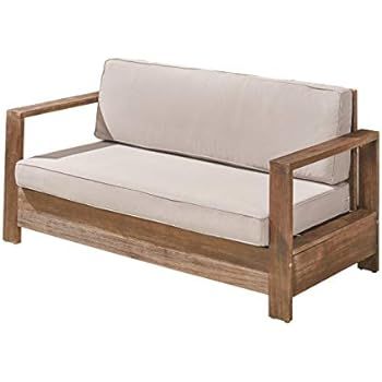 Christopher Knight Home 306376 Alice Outdoor Acacia Wood Loveseat, Brushed Brown and Light Gray, ... | Amazon (US)