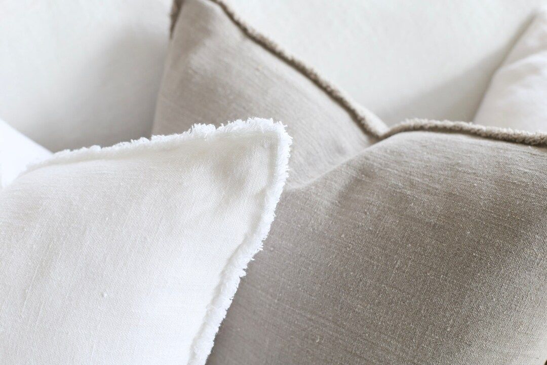Fringe linen pillow cover / White luxury fringe linen pillow cover / Natural fringe linen pillow ... | Etsy (US)